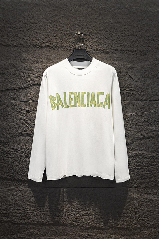バレンシアガ Balenciaga ダメージプリントクルーネックロングスリーブシャツ