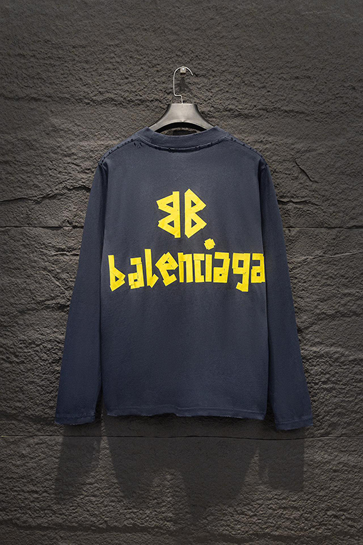 バレンシアガ Balenciaga ダメージプリントクルーネックロングスリーブシャツ