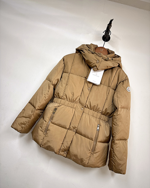 モンクレール Agneux レディースウエストカラーブロックのフード付きミドル丈ダウンジャケット