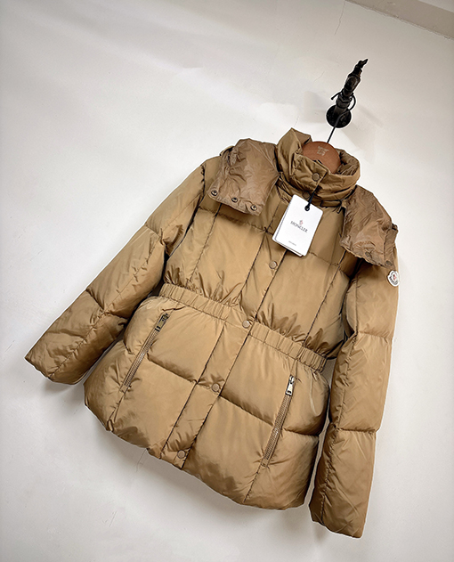 モンクレール Agneux レディースウエストカラーブロックのフード付きミドル丈ダウンジャケット