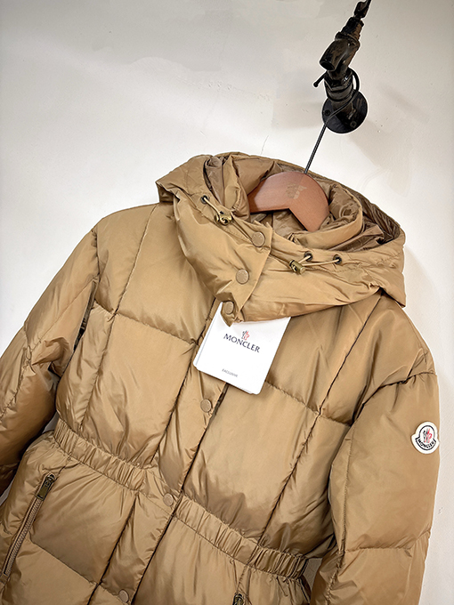 モンクレール Agneux レディースウエストカラーブロックのフード付きミドル丈ダウンジャケット