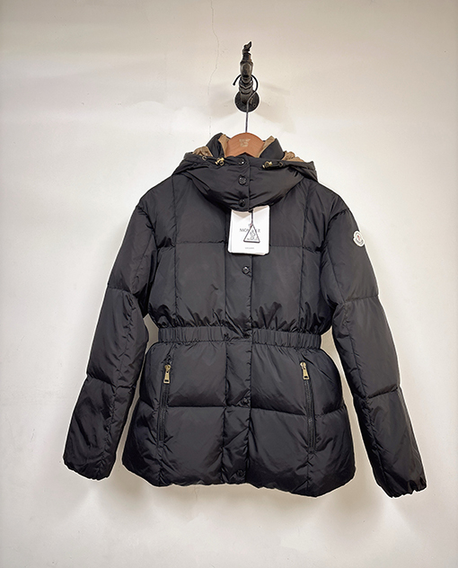 モンクレール Agneux レディースウエストカラーブロックのフード付きミドル丈ダウンジャケット