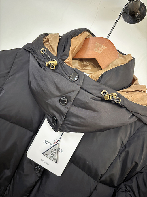 モンクレール Agneux レディースウエストカラーブロックのフード付きミドル丈ダウンジャケット