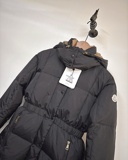 モンクレール Agneux レディースウエストカラーブロックのフード付きミドル丈ダウンジャケット