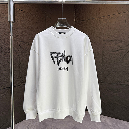フェンディ 新しいクルーネックロゴ反射フロックスウェットシャツ