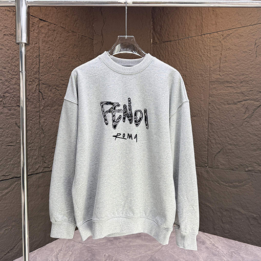 フェンディ 新しいクルーネックロゴ反射フロックスウェットシャツ