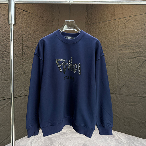 フェンディ 新しいクルーネックロゴ反射フロックスウェットシャツ