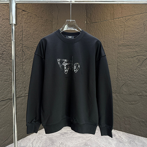 フェンディ 新しいクルーネックロゴ反射フロックスウェットシャツ