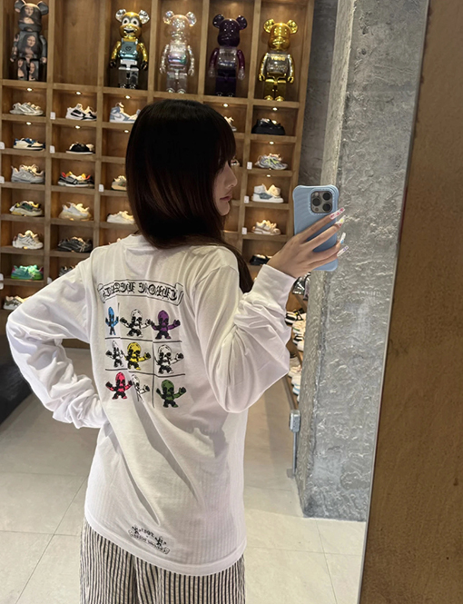 クロムハーツ FOTI システム ブラック&ホワイト ナイングリッド クルーネックロングスリーブシャツ