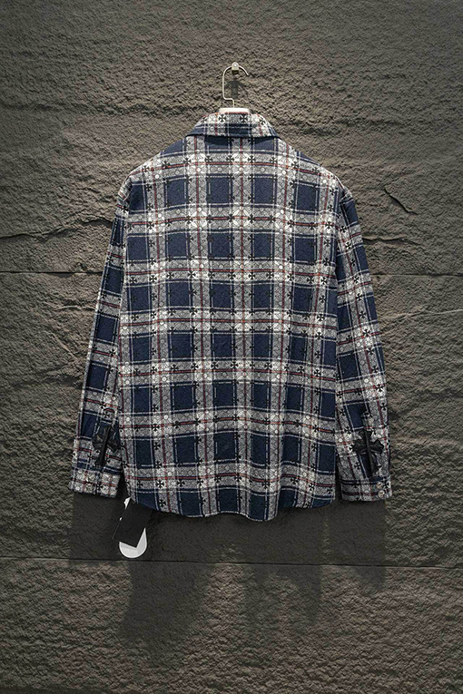 クロムハーツ 袖口にレザーパッチが付いた全面プリントのチェックシャツ