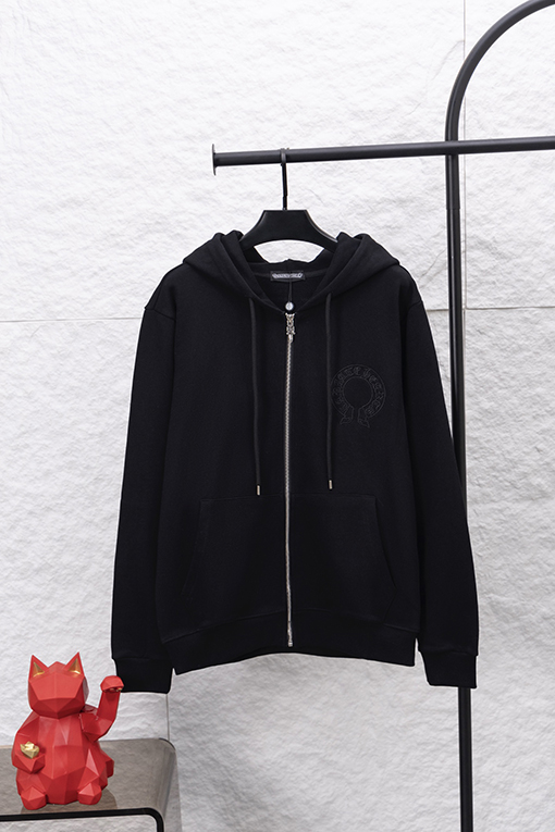 クロムハーツスーパーコピー スモールラベルレザー刺繍ジップアップフードジャケット