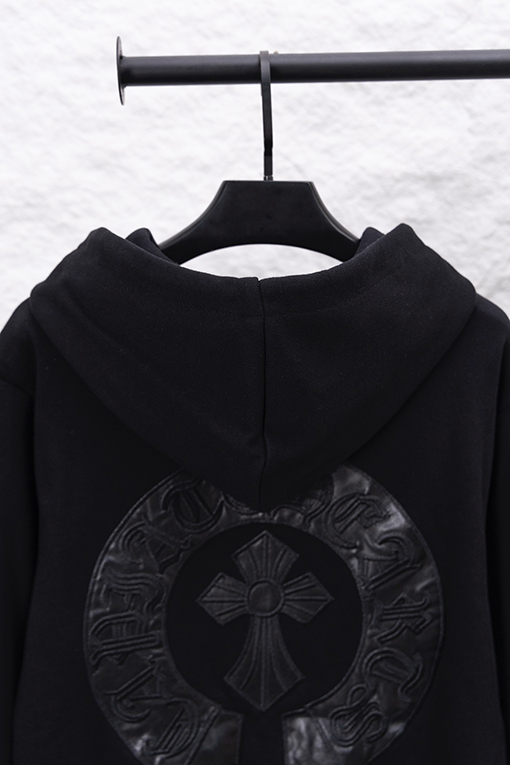 クロムハーツスーパーコピー スモールラベルレザー刺繍ジップアップフードジャケット