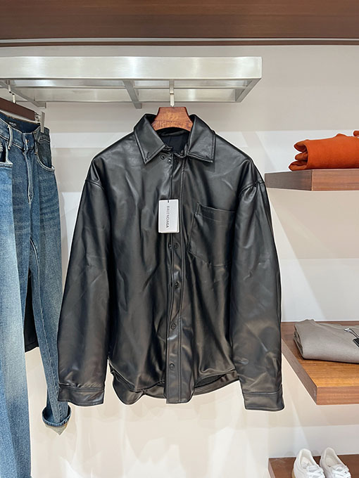 バレンシアガコピー Balenciaga パーカーチェーンフード付きレザージャケット