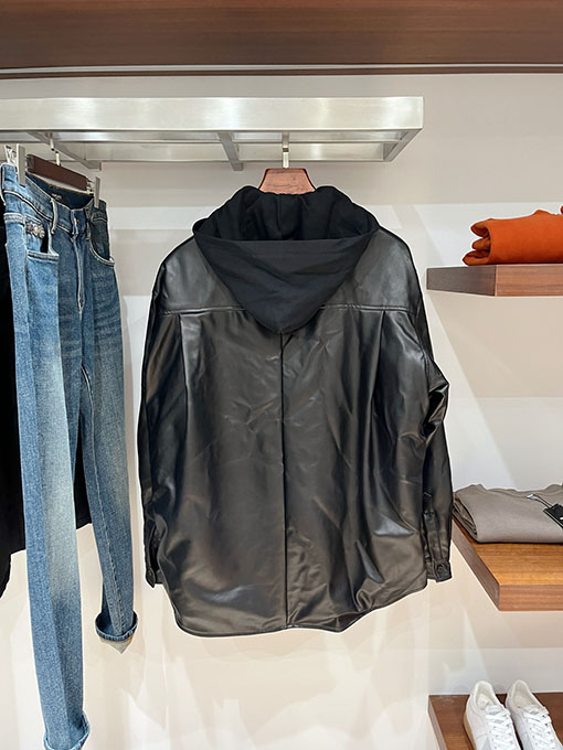 バレンシアガコピー Balenciaga パーカーチェーンフード付きレザージャケット