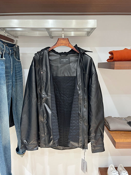 バレンシアガコピー Balenciaga パーカーチェーンフード付きレザージャケット