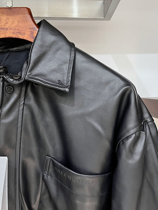 バレンシアガコピー Balenciaga パーカーチェーンフード付きレザージャケット