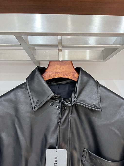 バレンシアガコピー Balenciaga パーカーチェーンフード付きレザージャケット