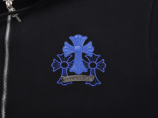 クロムハーツ ウォッシュフローラルアップリケ刺繍のフード付きジップアップスウェットシャツ