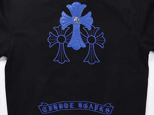 クロムハーツ ウォッシュフローラルアップリケ刺繍のフード付きジップアップスウェットシャツ