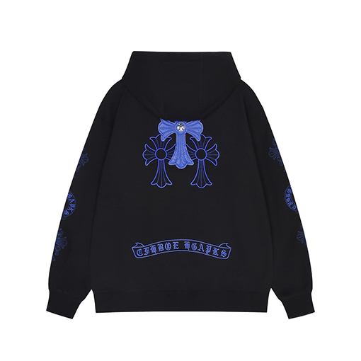 クロムハーツ ウォッシュフローラルアップリケ刺繍のフード付きジップアップスウェットシャツ