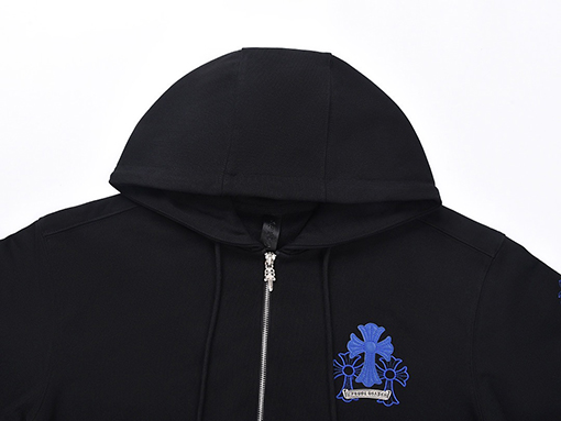 クロムハーツ ウォッシュフローラルアップリケ刺繍のフード付きジップアップスウェットシャツ