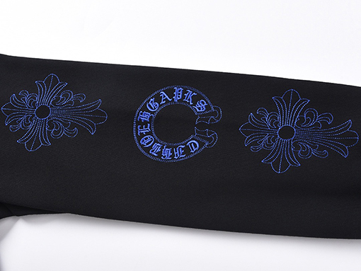 クロムハーツ ウォッシュフローラルアップリケ刺繍のフード付きジップアップスウェットシャツ