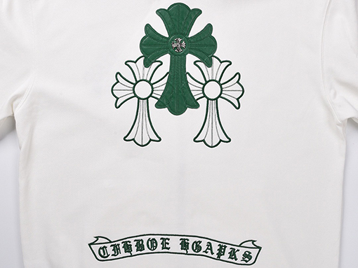 クロムハーツ ウォッシュフローラルアップリケ刺繍のフード付きジップアップスウェットシャツ