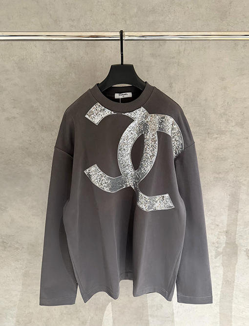 シャネル 新作スパンコール付きヘビーウェイト長袖スウェットシャツ