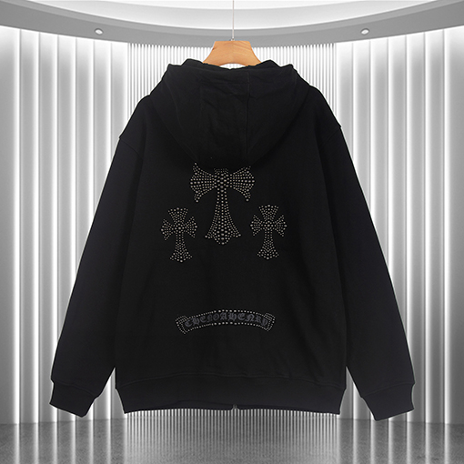 クロムハーツスーパーコピー 高品質のテリークロスのフード付きジップアップスウェットシャツ