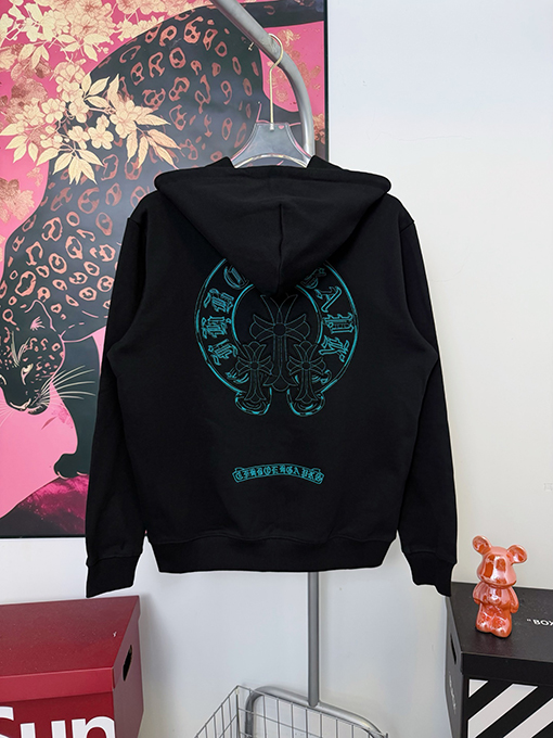 クロムハーツ 光沢のあるロゴパッチワーク刺繍のフード付きジャケット