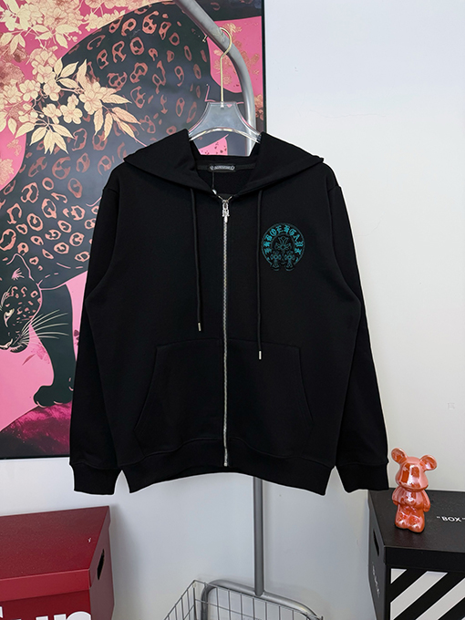 クロムハーツ 光沢のあるロゴパッチワーク刺繍のフード付きジャケット