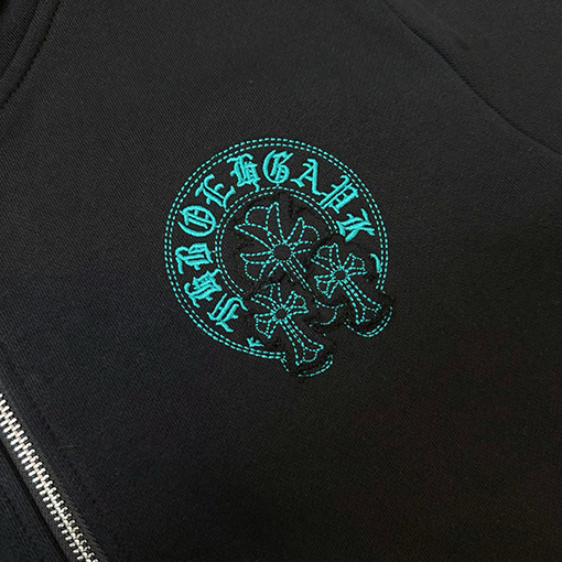 クロムハーツ 光沢のあるロゴパッチワーク刺繍のフード付きジャケット