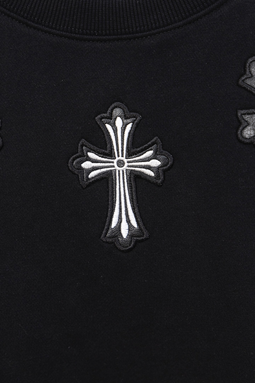 クロムハーツ ネックレスレザーラベルクルーネックスウェットシャツ