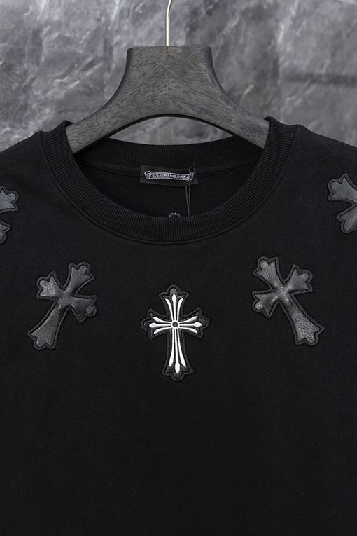 クロムハーツ ネックレスレザーラベルクルーネックスウェットシャツ