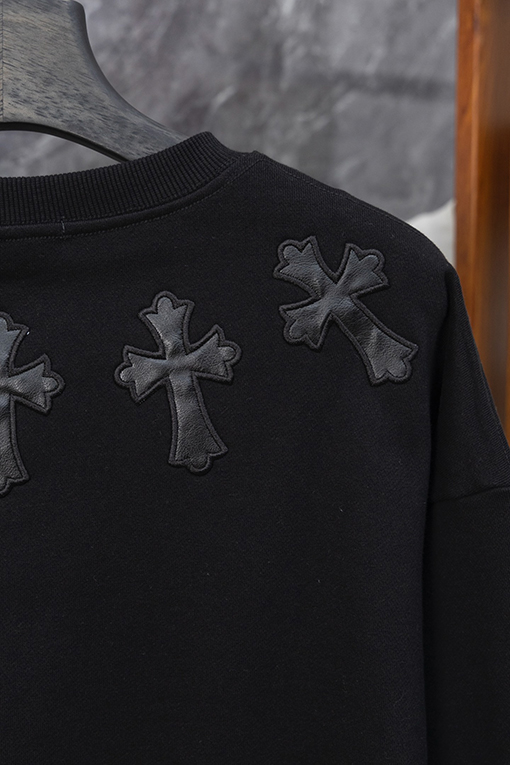 クロムハーツ ネックレスレザーラベルクルーネックスウェットシャツ