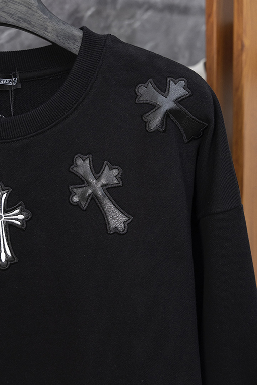 クロムハーツ ネックレスレザーラベルクルーネックスウェットシャツ