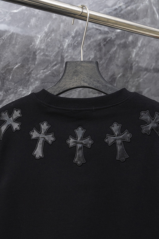 クロムハーツ ネックレスレザーラベルクルーネックスウェットシャツ