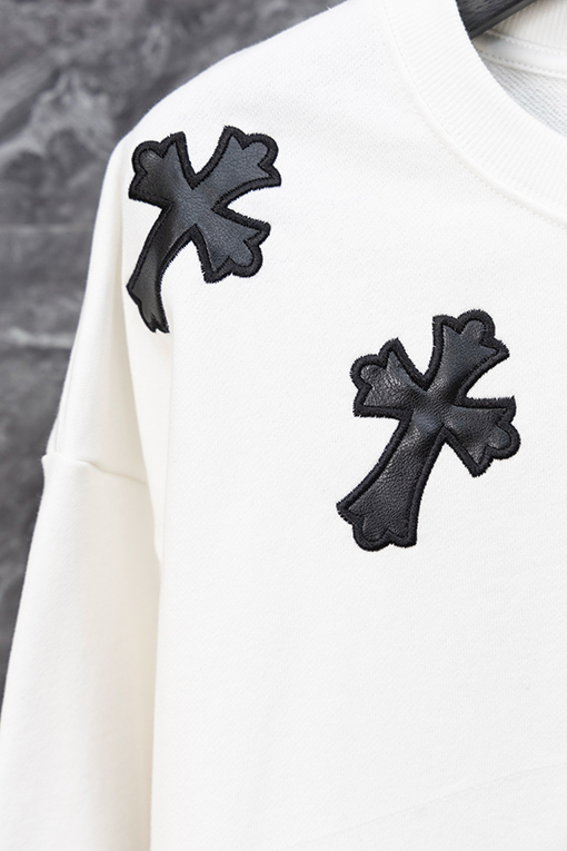 クロムハーツ ネックレスレザーラベルクルーネックスウェットシャツ