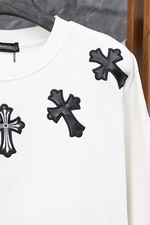 クロムハーツ ネックレスレザーラベルクルーネックスウェットシャツ