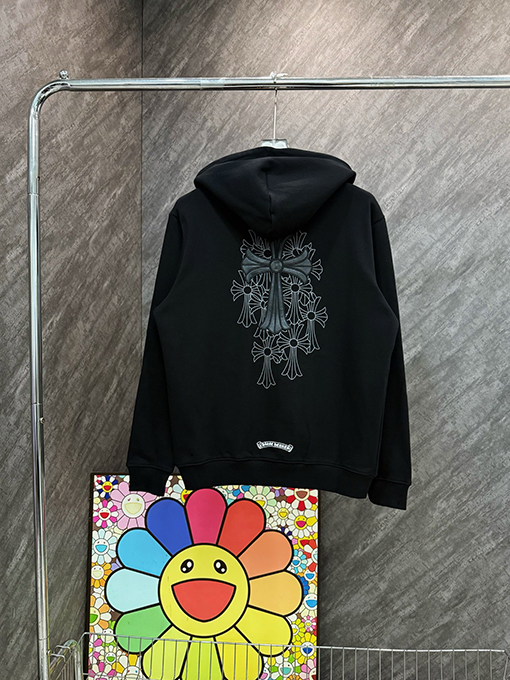 クロムハーツコピー クロスプリントレザーラベルジップアップフードジャケット