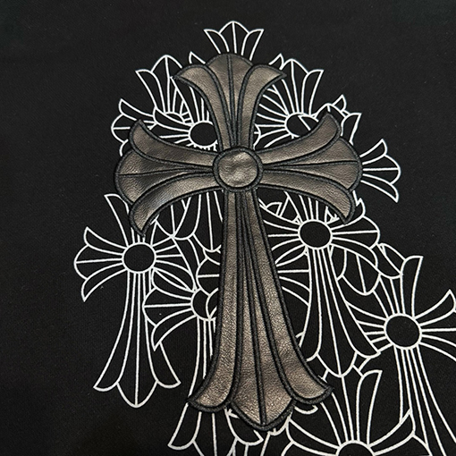 クロムハーツコピー クロスプリントレザーラベルジップアップフードジャケット