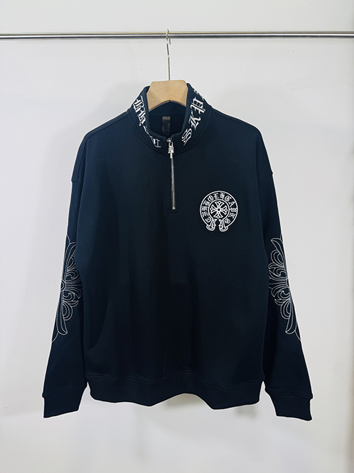 クロムハーツ ウォッシュアップリケ刺繍スタンドカラージッパースウェットシャツ