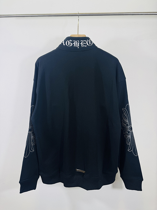 クロムハーツ ウォッシュアップリケ刺繍スタンドカラージッパースウェットシャツ