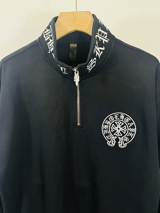 クロムハーツ ウォッシュアップリケ刺繍スタンドカラージッパースウェットシャツ