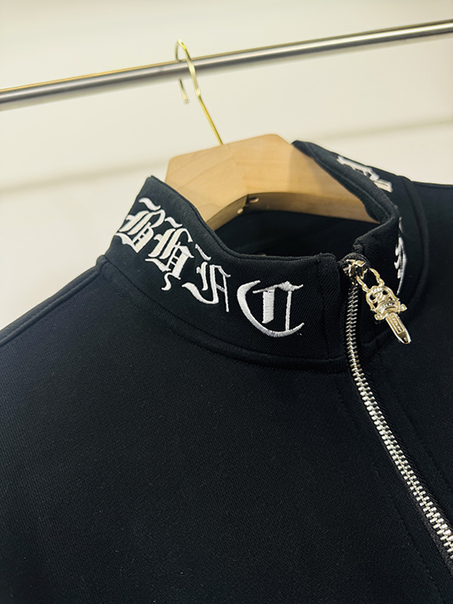 クロムハーツ ウォッシュアップリケ刺繍スタンドカラージッパースウェットシャツ