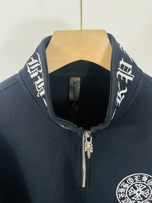 クロムハーツ ウォッシュアップリケ刺繍スタンドカラージッパースウェットシャツ