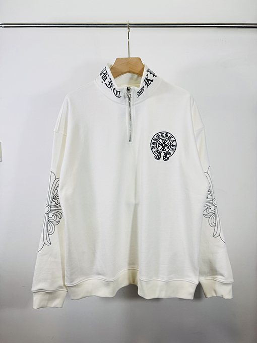 クロムハーツ ウォッシュアップリケ刺繍スタンドカラージッパースウェットシャツ