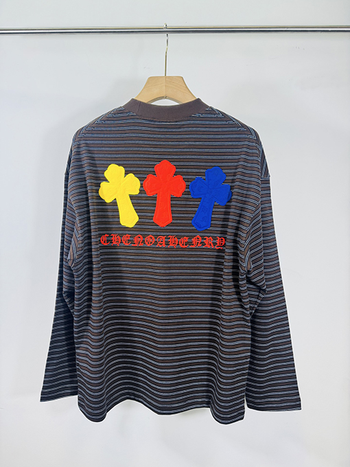 クロムハーツスーパーコピー 馬蹄クロス3Dプリント黒と白のストライプ 長袖シャツ