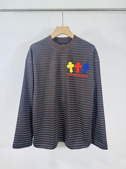 クロムハーツスーパーコピー 馬蹄クロス3Dプリント黒と白のストライプ 長袖シャツ