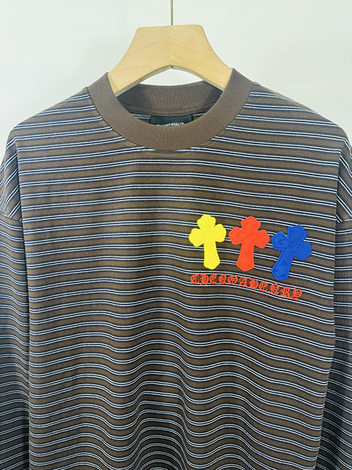 クロムハーツスーパーコピー 馬蹄クロス3Dプリント黒と白のストライプ 長袖シャツ